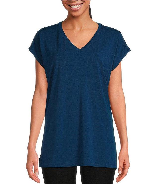 Eileen Fisher Stretch Knit Jersey V-Neck Cap Sleeve Boxy Top Product Image