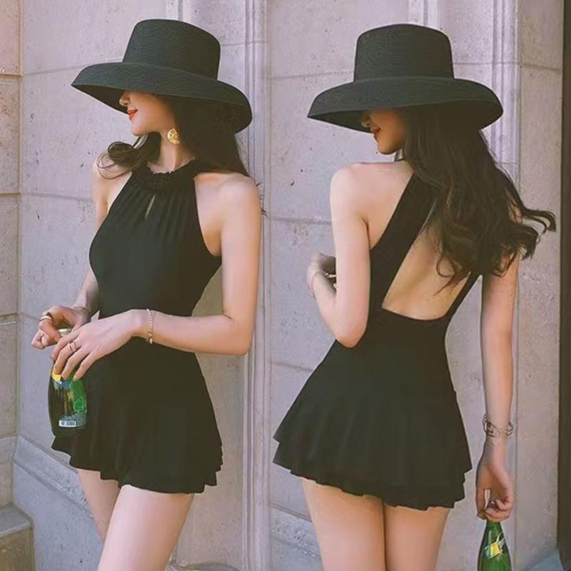 Halter Plain Ruffle Swim Dress Product Image