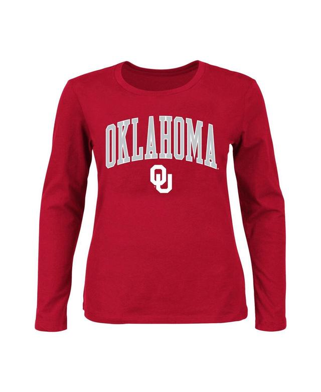 Womens Profile Crimson Oklahoma Sooners Plus Size Arch Over Logo Scoop Neck Long Sleeve T-shirt Product Image