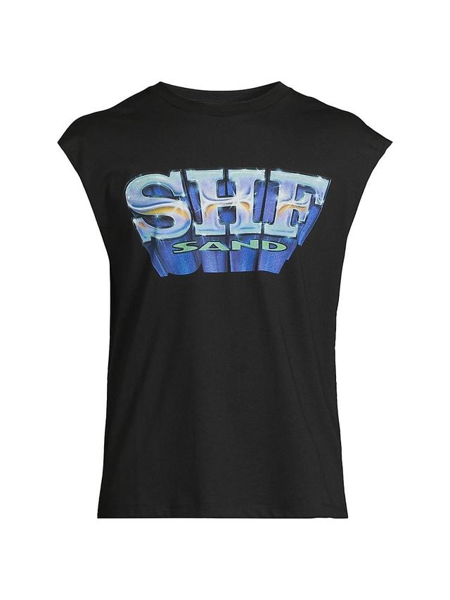 Mens Graphic Logo Cotton Sleeveless T-Shirt Product Image