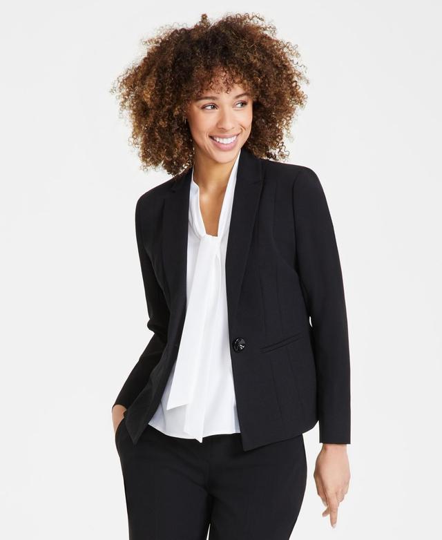 Kasper Petite Size Solid Stretch Crepe Notch Lapel Long Sleeve One Button Blazer Product Image