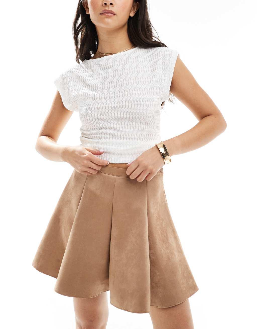 ASOS DESIGN faux suede flippy mini skirt in tan Product Image