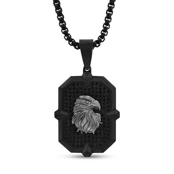 Men's 3/4 CT. T.w. Black Diamond Eagle Dog Tag Pendant in Stainless Steel with Black Ion Plate - 24" Product Image