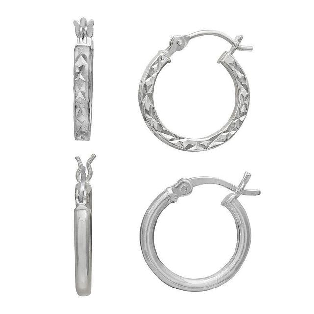 PRIMROSE Two Pair Sterling Silver Polished Diamond Cut Hoop Earrings, Womens Silver Tone Product Image