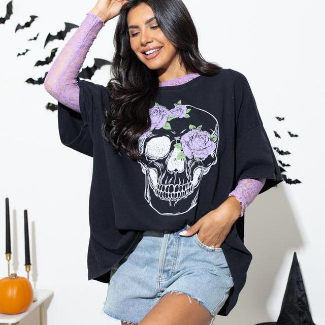 Floral Skull Black Hyfve Oversized Graphic Tee Product Image