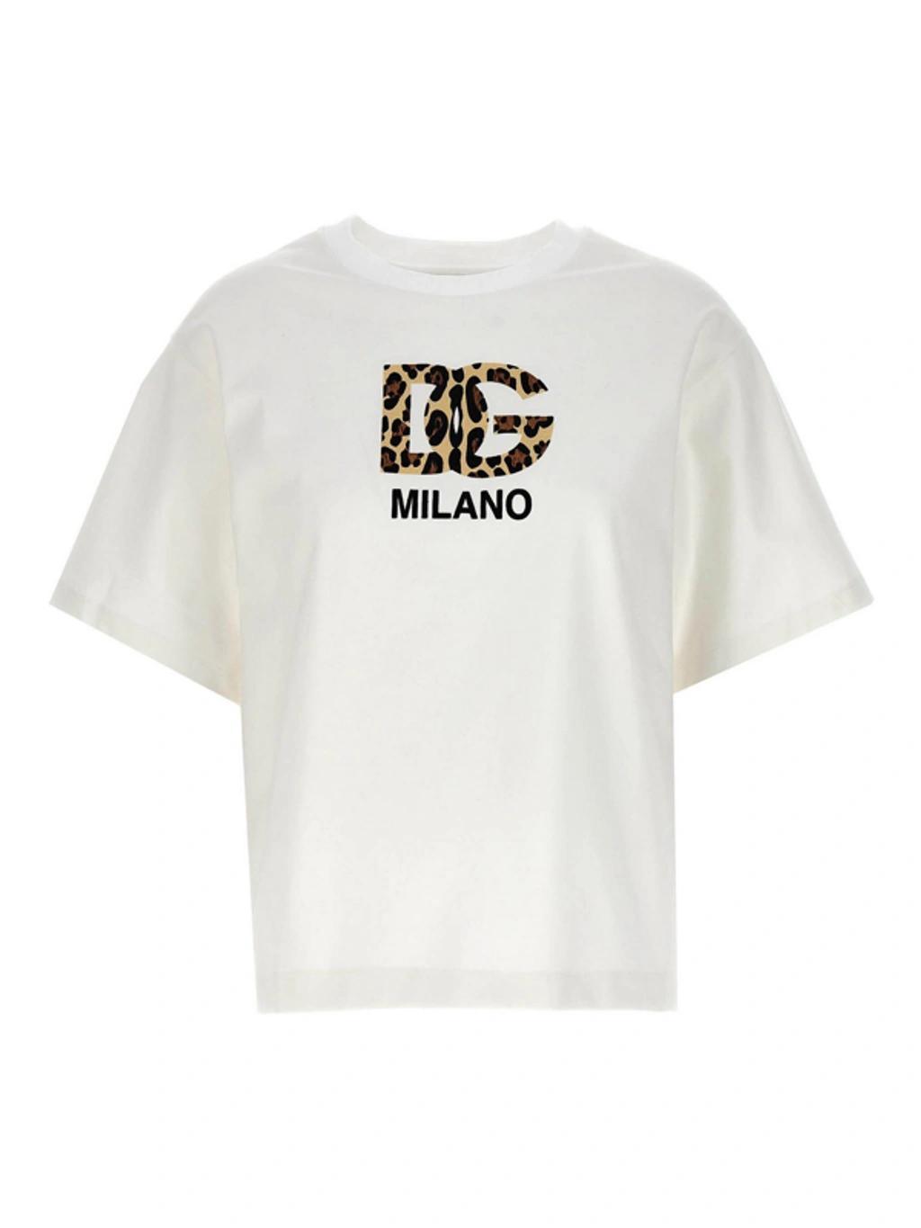 DOLCE & GABBANA T-shirt With Flocked Dg Logo In White Product Image