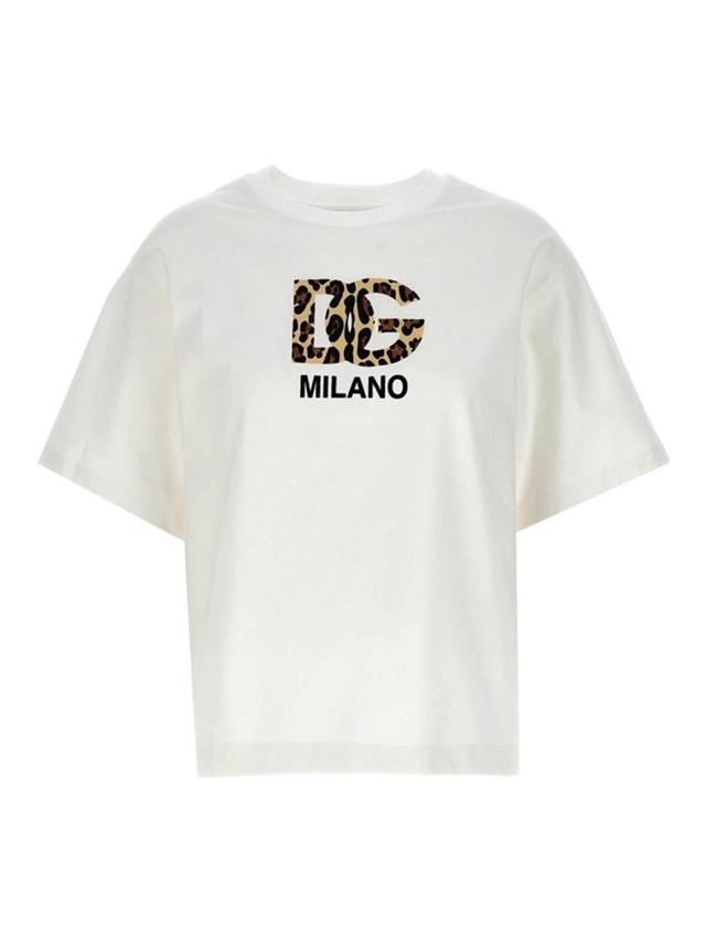 DOLCE & GABBANA T-shirt With Flocked Dg Logo In White Product Image