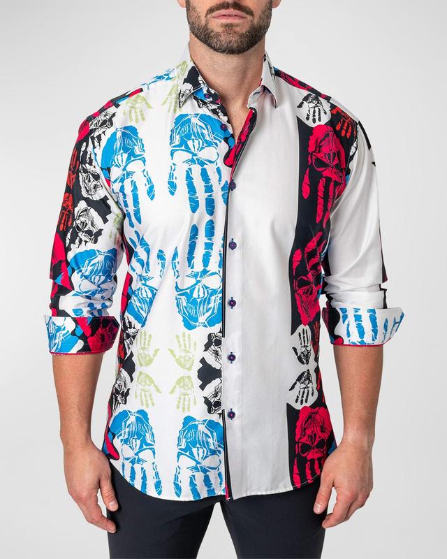 Maceoo Fibonacci Hand Skull Cotton Button-Up Shirt Product Image