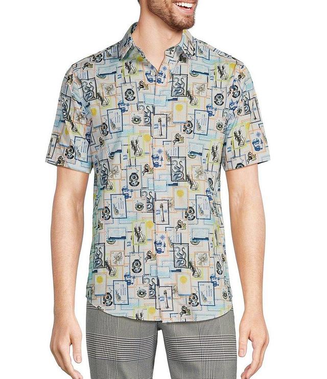 Murano Big & Tall Modern Maritime Collection Slim-Fit Stamp Print Short Sleeve Shirt Product Image