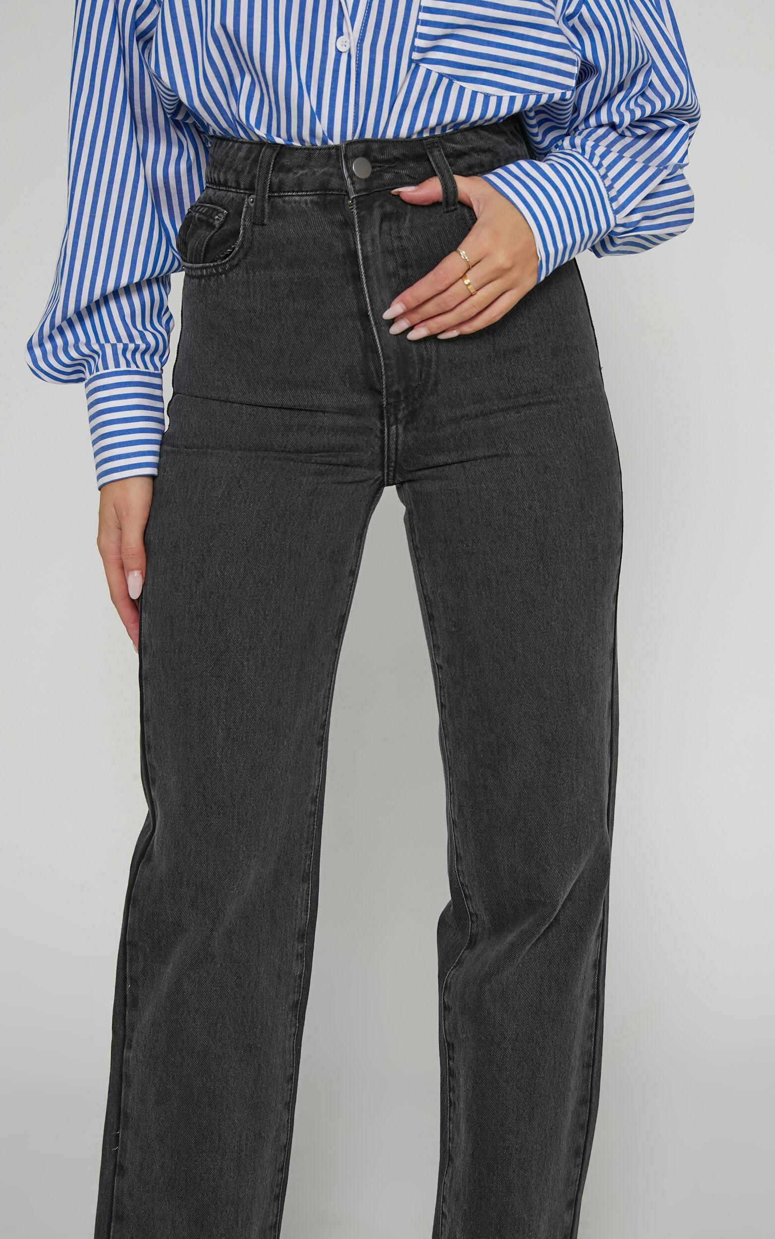 Dexter Jeans - High Waisted Straight Leg Denim Jeans in Washed Black Product Image