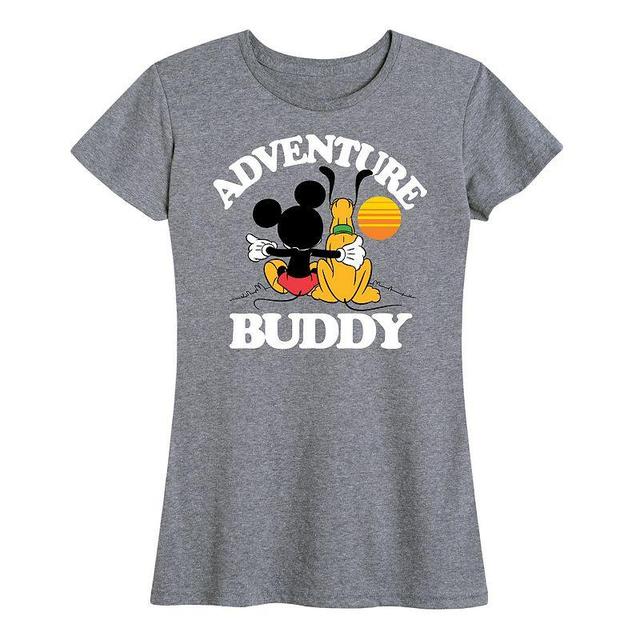 Disneys Mickey Mouse & Pluto Womens Adventure Partner Graphic Tee Grey Green Product Image