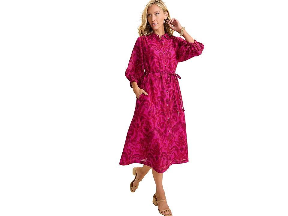 Tommy Bahama Reversible Seaside Ikat Midi Shirtdress Papaya) Women's Dress Product Image