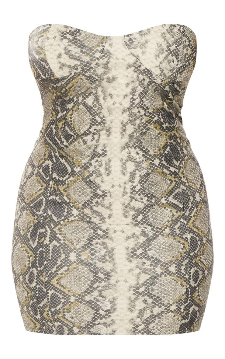 Shape Khaki Snake Print Faux Leather Bandeau Bodycon Dress Product Image