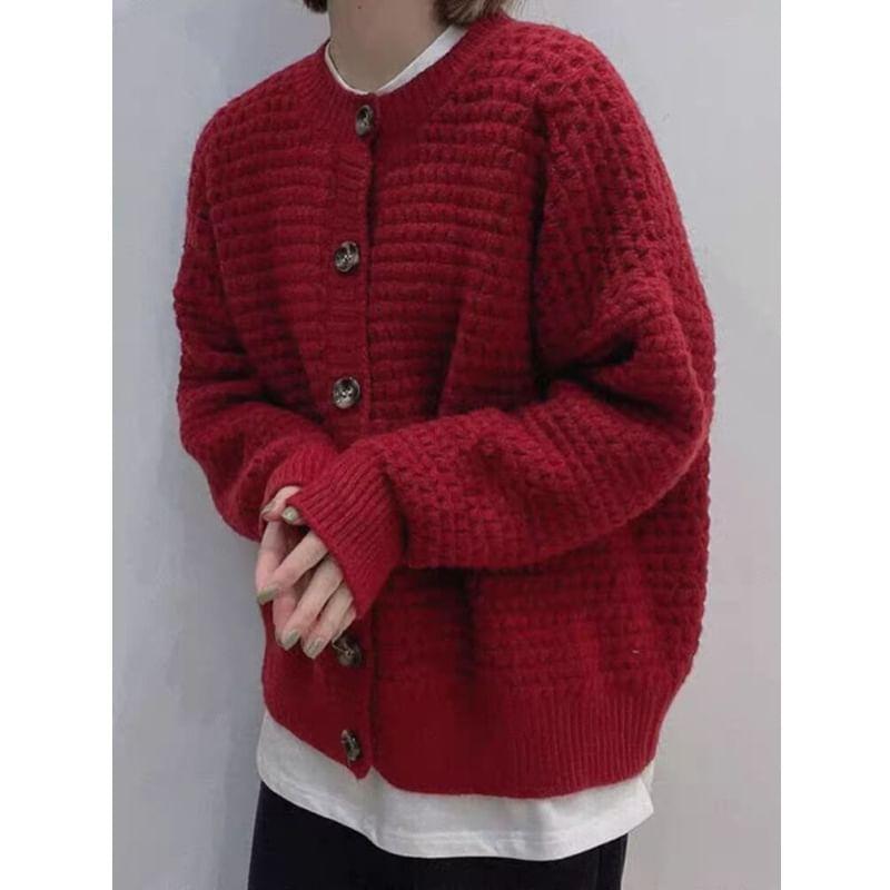 Round Neck Plain Cardigan Product Image