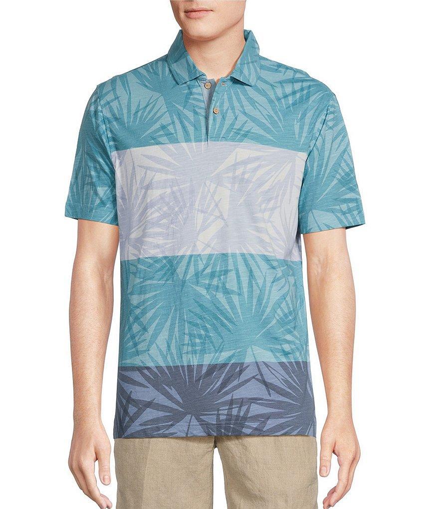 Cremieux Blue Label Tahiti Collection Multi Stripe Palm Printed Short Sleeve Polo Shirt Product Image