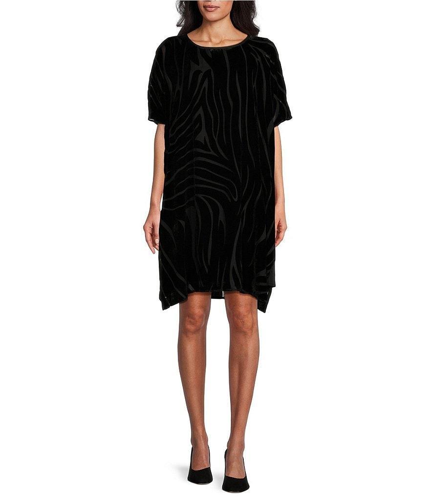 Caroline Rose Burnout Velvet Zebra Pattern Scoop Neck Short Sleeve Shift Dress Product Image