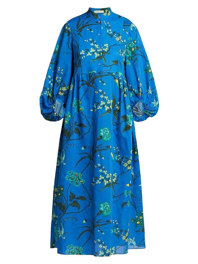 Womens Floral Bubble-Sleeve Midi-Dress Product Image