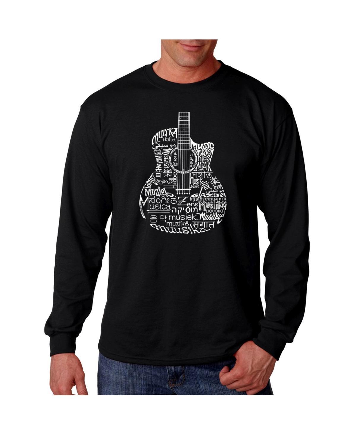 La Pop Art Men's Word Art Long Sleeve T-Shirt - Languages Guitar, Black, 3Xl Product Image