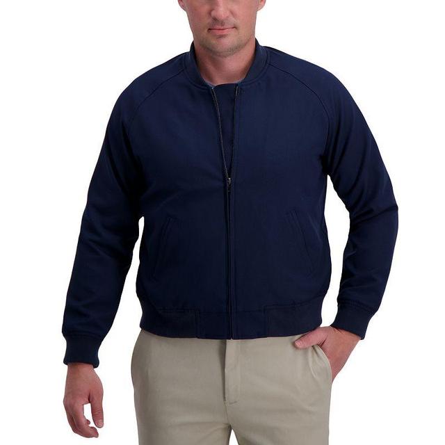 Mens Haggar Gabardine Solid Stretch Straight-Fit Full-Zip Bomber Jacket Blue Product Image