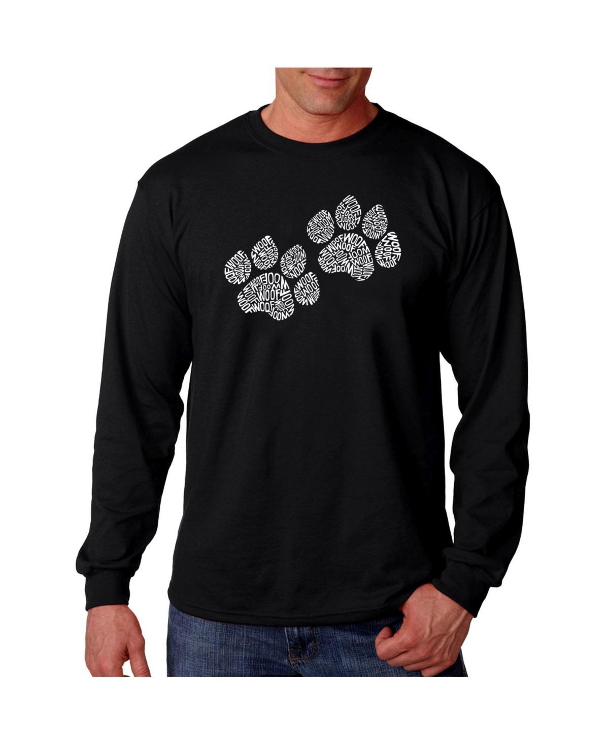 La Pop Art Mens Word Art Long Sleeve T-Shirt- Woof Paw Prints Product Image