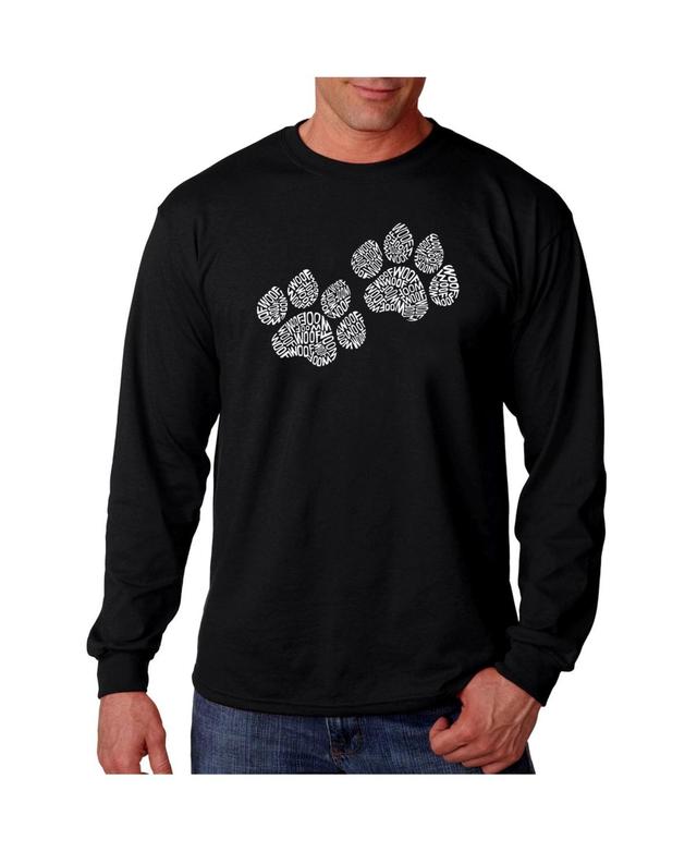 La Pop Art Mens Word Art Long Sleeve T-Shirt- Woof Paw Prints Product Image