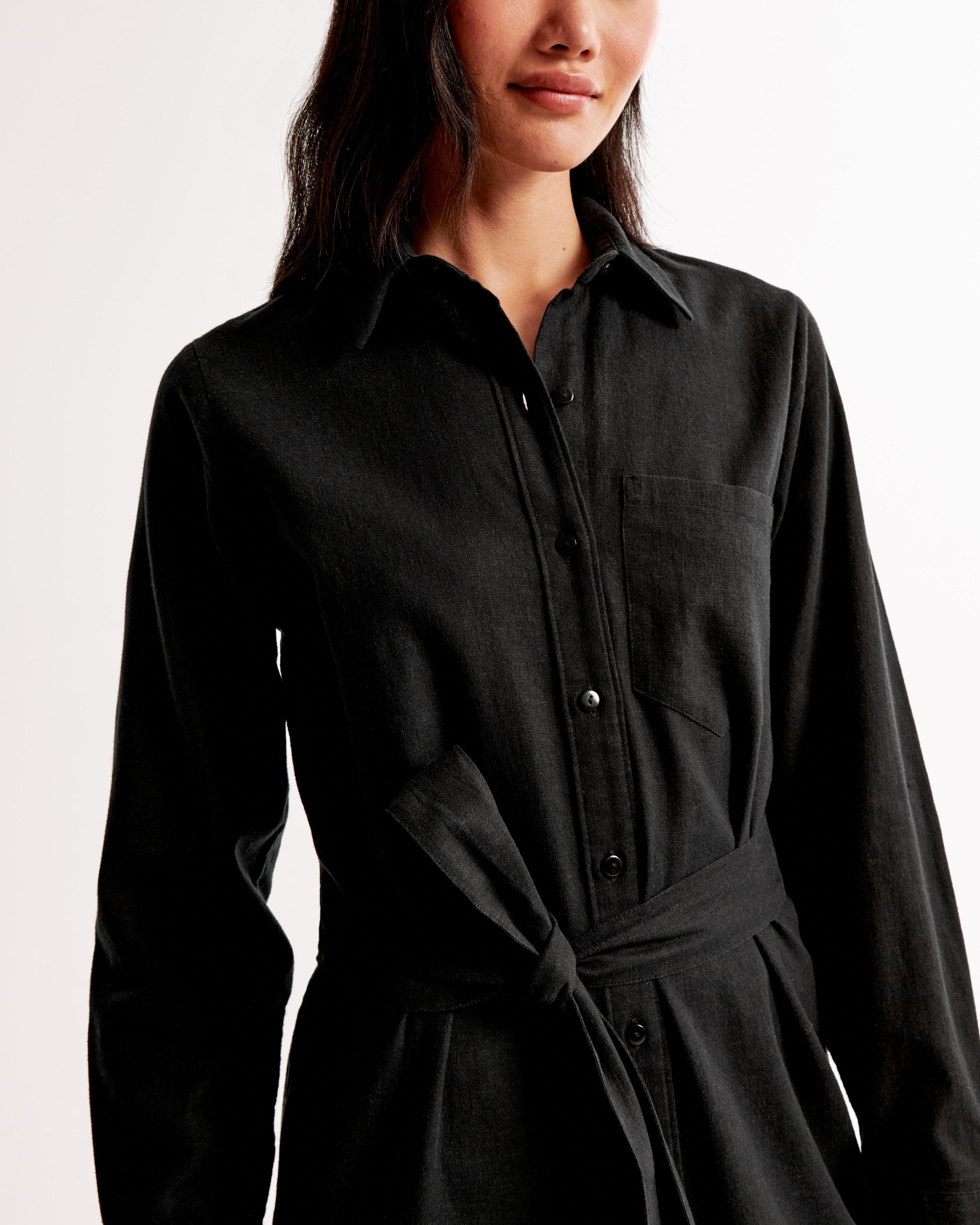 Linen-Blend Midi Shirt Dress Product Image