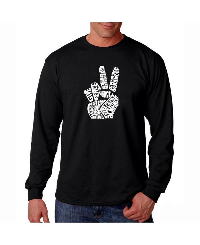 La Pop Art Mens Word Art Long Sleeve T-Shirt - Peace Fingers Product Image