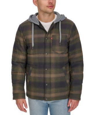 Men's Plaid Quilted Hooded Shirt Jacket Product Image