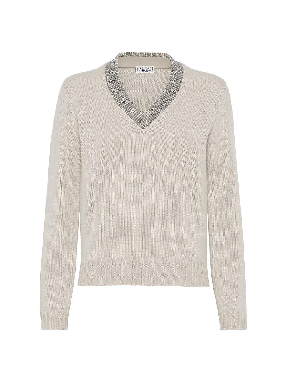 Womens Cashmere Sweater with Precious Ribbed Neckline Product Image