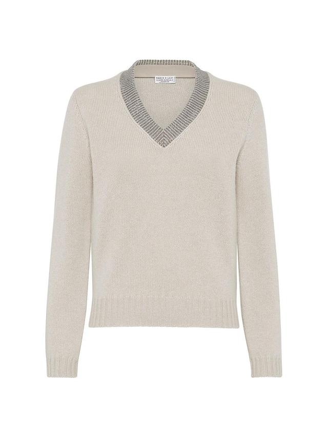 Womens Cashmere Sweater with Precious Ribbed Neckline Product Image