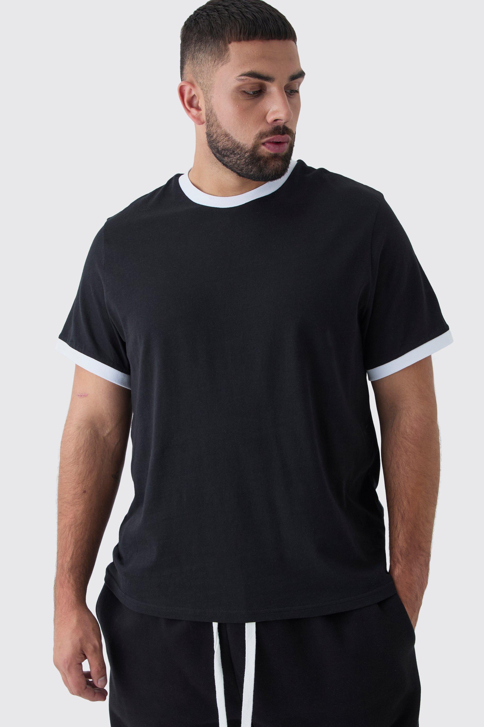 Plus Ringer Neck T-Shirt | boohooMAN USA Product Image