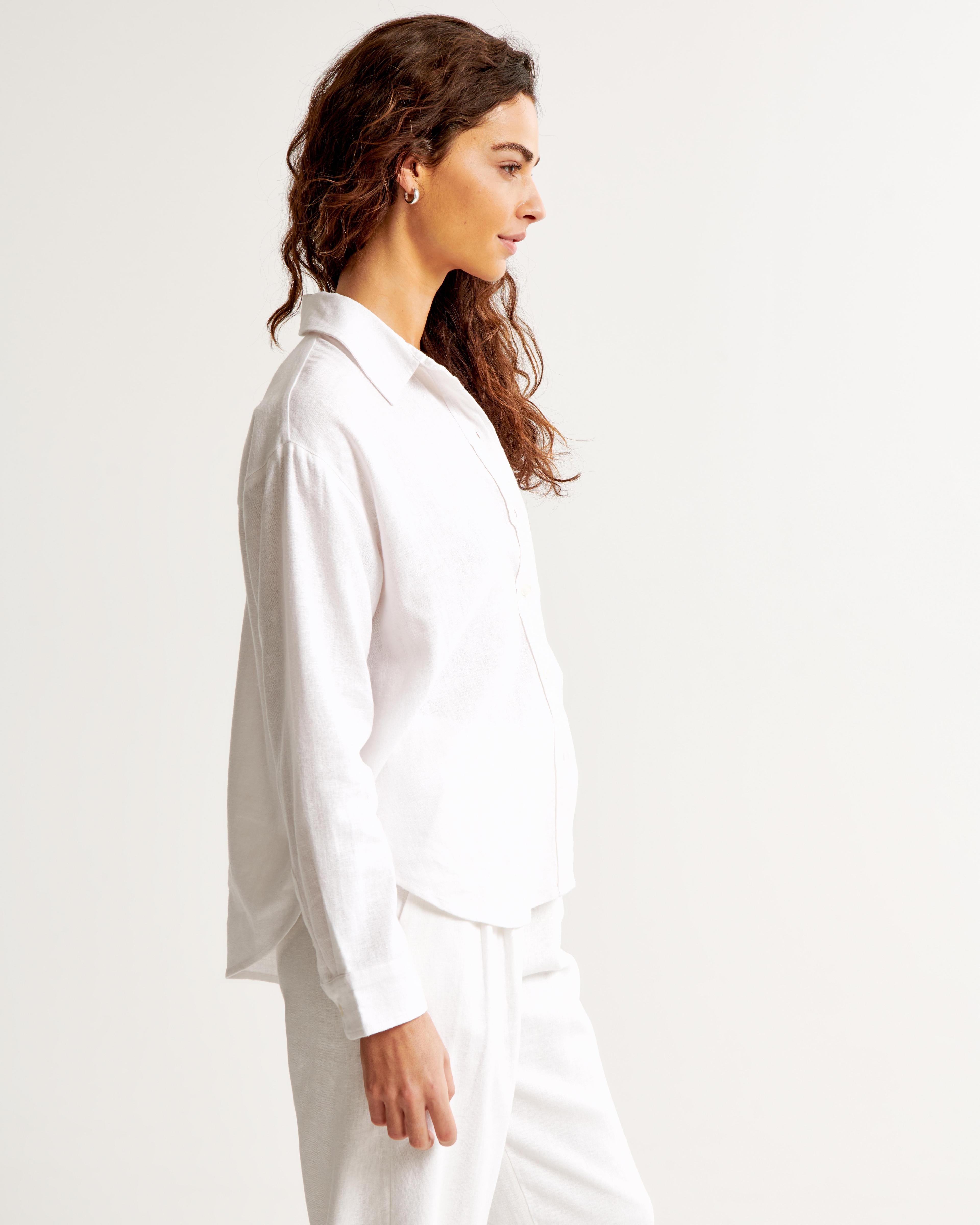 Oversized Linen-Blend Step Hem Shirt Product Image