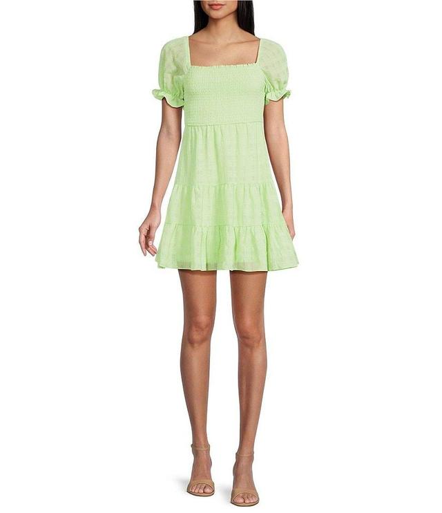 Allison & Kelly Short Sleeves Square Neck Smocked Chiffon Dress Product Image