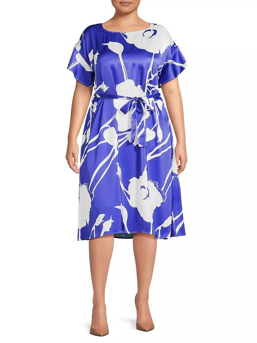 Plus Floral Crêpe De Chine Belted Shift Midi-Dress Product Image