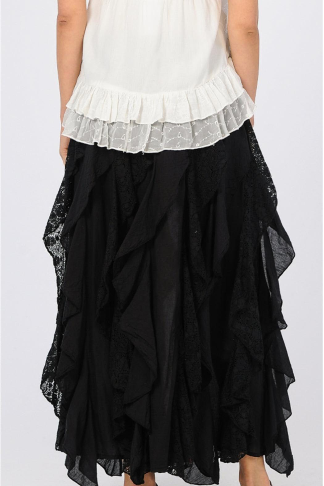 RUFFLED LONG BLACK SKIRT Product Image