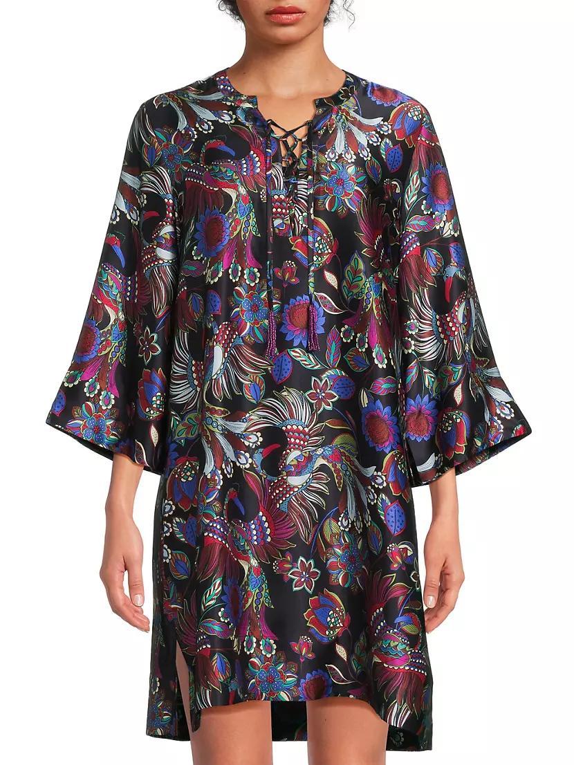 Avya Floral Silk Kimono-Style Dress Product Image