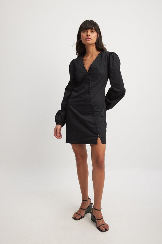 Asymmetric Buttoned Long Sleeve Mini Dress Product Image