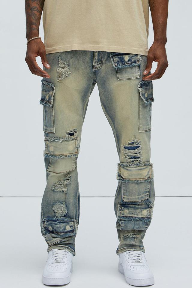 My Way Patched Straight Jeans - Vintage Wash Product Image