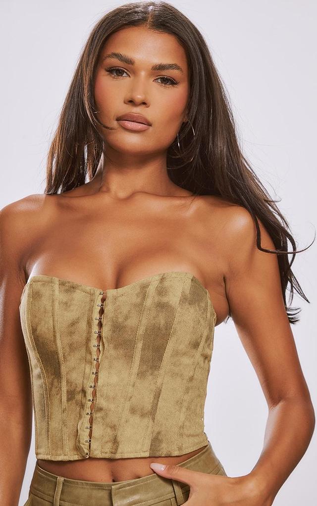 Tan Washed Twill Hook And Eye Boned Structured Corset Product Image