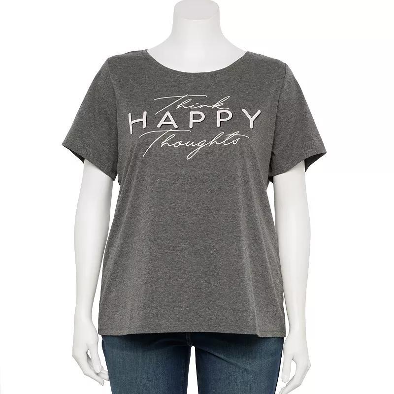 Womens Plus Size Think Happy Thoughts Graphic Tee Grey Heather Product Image