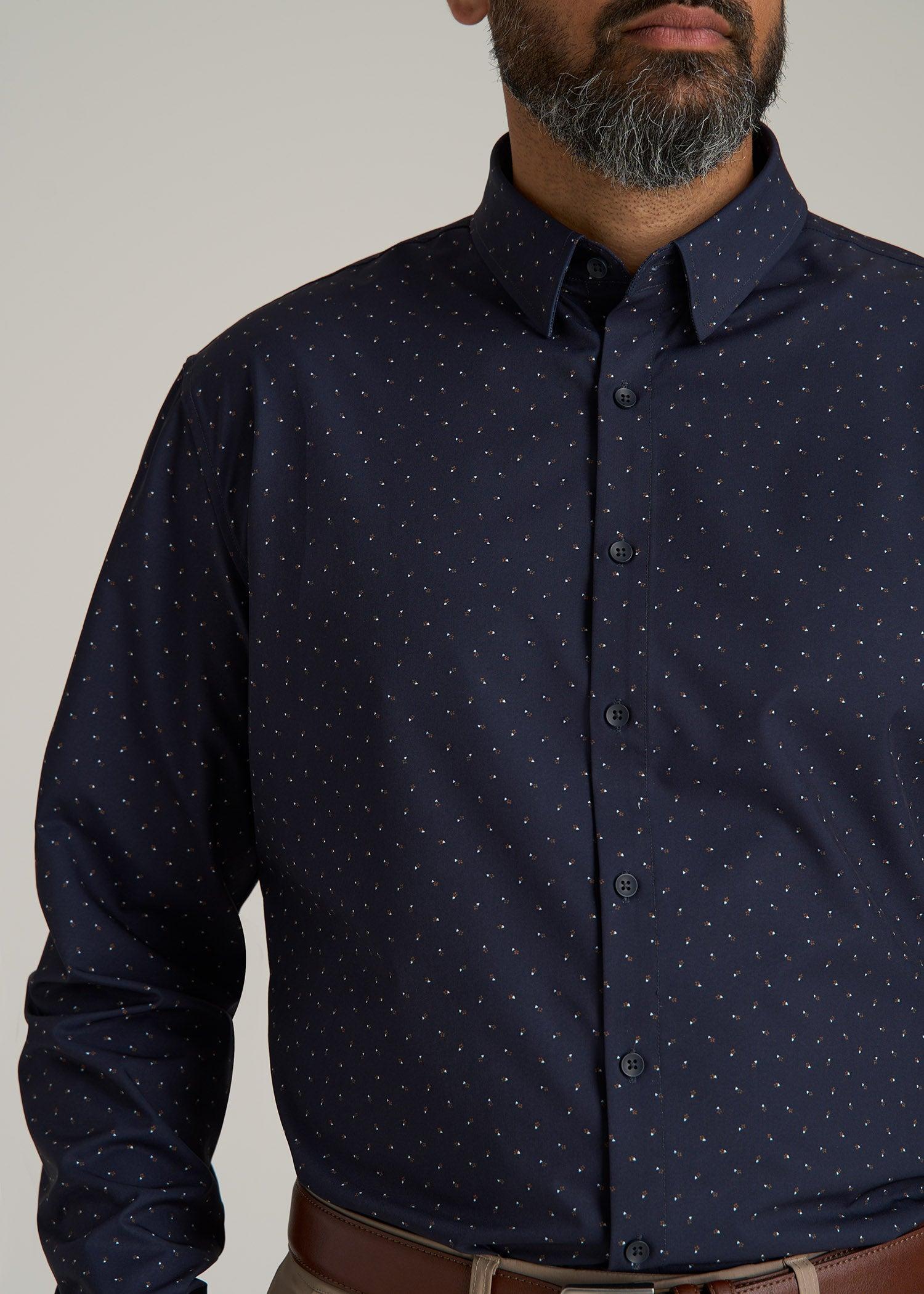 Traveler Stretch Dress Shirt for Tall Men in Dark Blue Floral Male Product Image