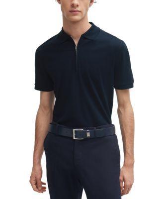 Men's Zip Placket Slim-Fit Polo Shirt Product Image