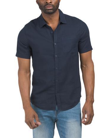 Linen And Viscose Blend Short Sleeve Solid Shirt for Men Product Image