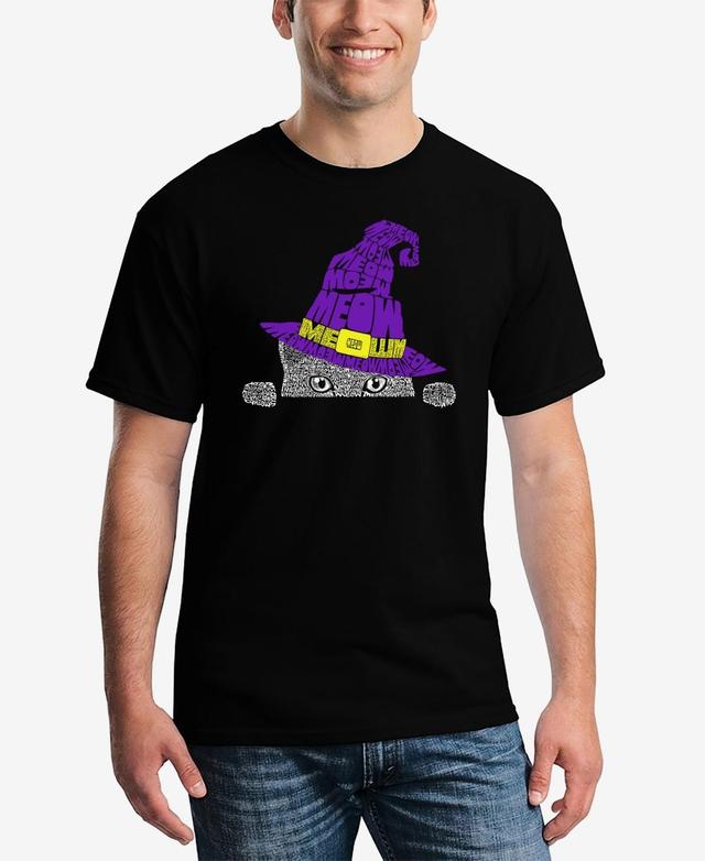 La Pop Art Mens Peeking Witch Cat Word Art T-Shirt Product Image