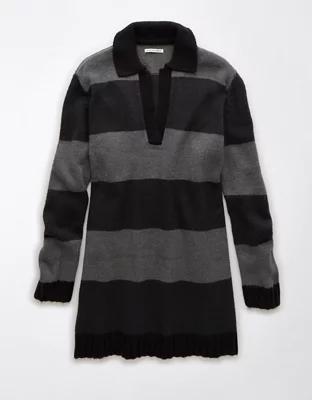 AE Long-Sleeve Oversized Collared Sweater Mini Dress Product Image