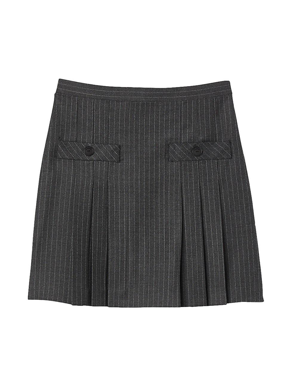 sandro Pinstripe Pleat Wool Miniskirt Product Image