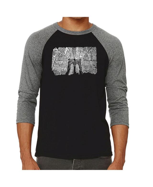 La Pop Art Brooklyn Bridge Mens Raglan Word Art T-shirt Product Image