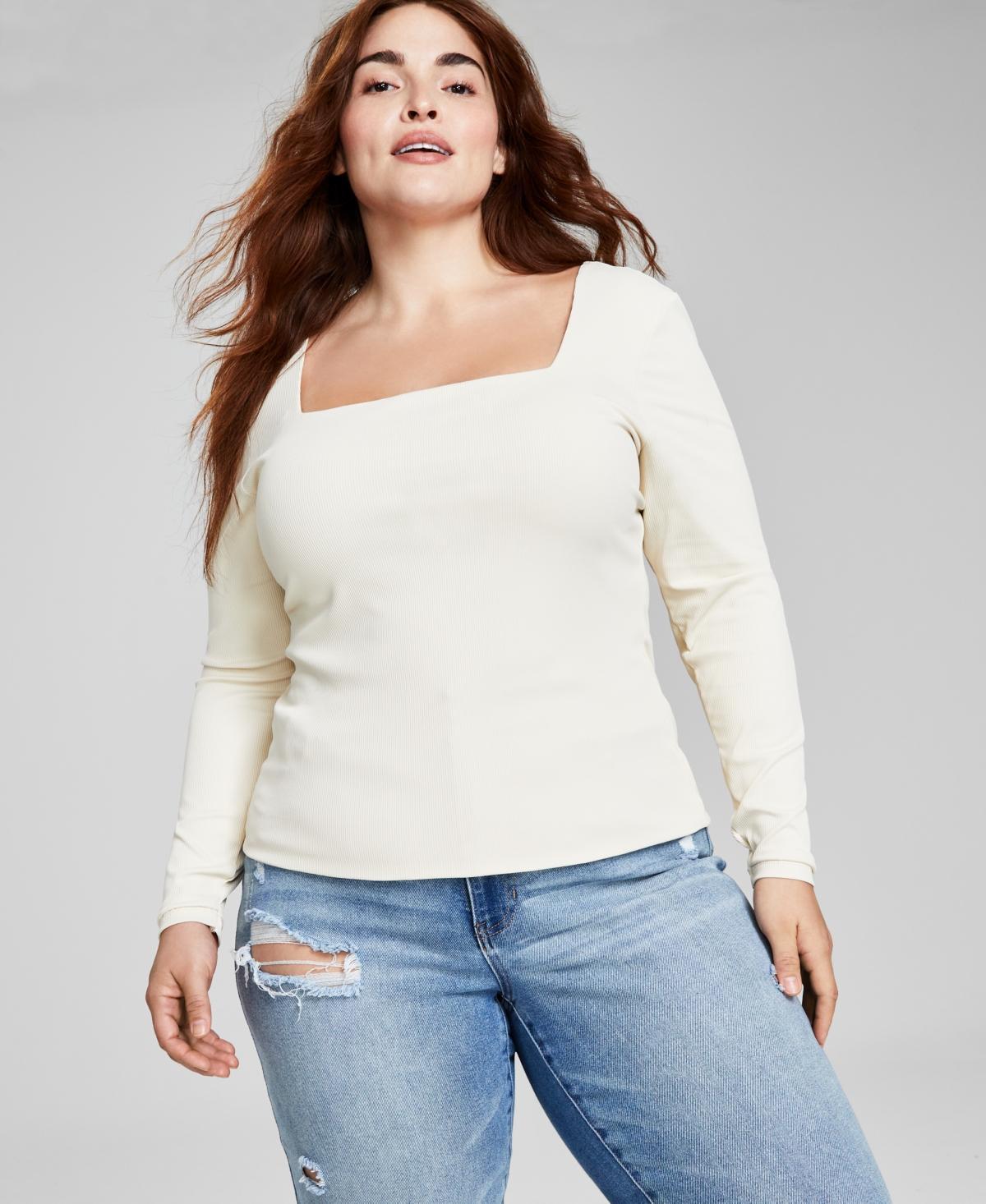 And Now This Trendy Plus Size Square-Neck Long-Sleeve Top Product Image