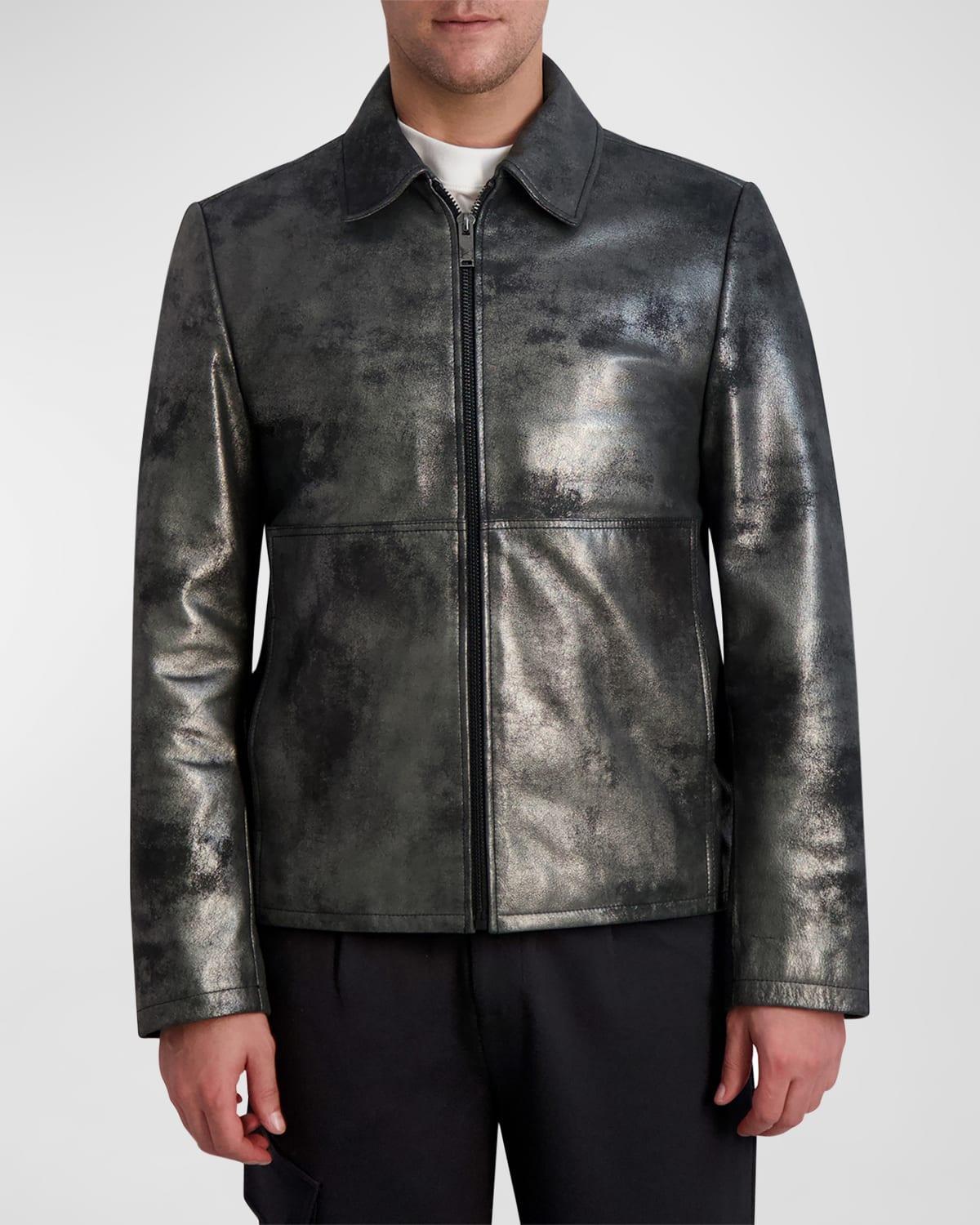 Mens Metallic Leather Shirt-Collar Jacket Product Image