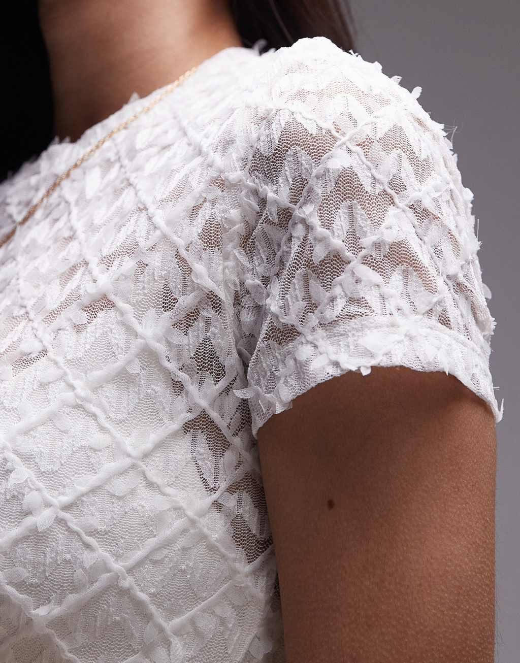 Topshop textured lace tee in white Product Image